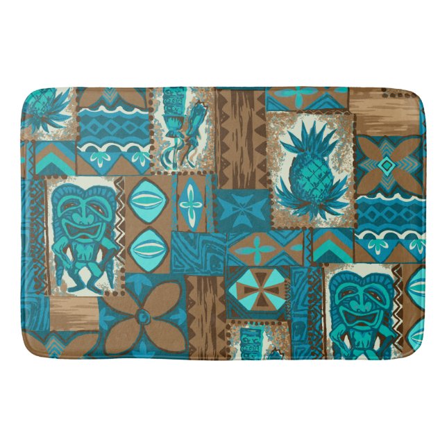 Pomaika’i Tiki Hawaiian Vintage Tapa Bath Mat (Front)
