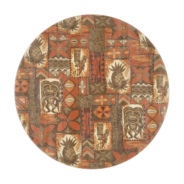 Pomaika’i Tiki Hawaiian Vintage Tapa Cutting Board (Front)