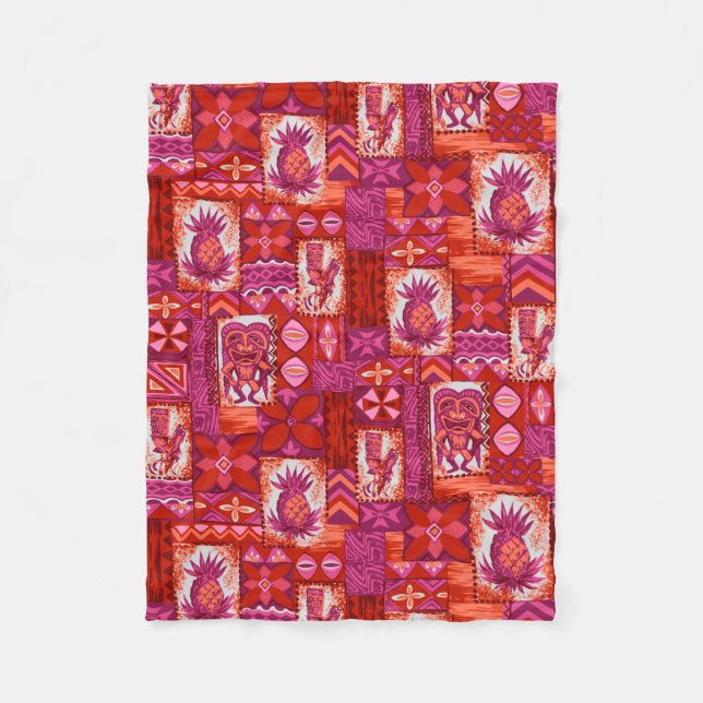 Pomaika’i Tiki Hawaiian Vintage Tapa Fleece Blanket (Front)