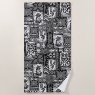Pomaika’i Tiki Hawaiian Vintage Tapa - Grey Beach Towel