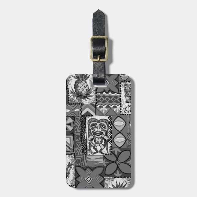 Pomaika’i Tiki Hawaiian Vintage Tapa Luggage Tag (Front Vertical)