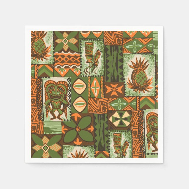 Pomaika’i Tiki Hawaiian Vintage Tapa Napkin (Front)