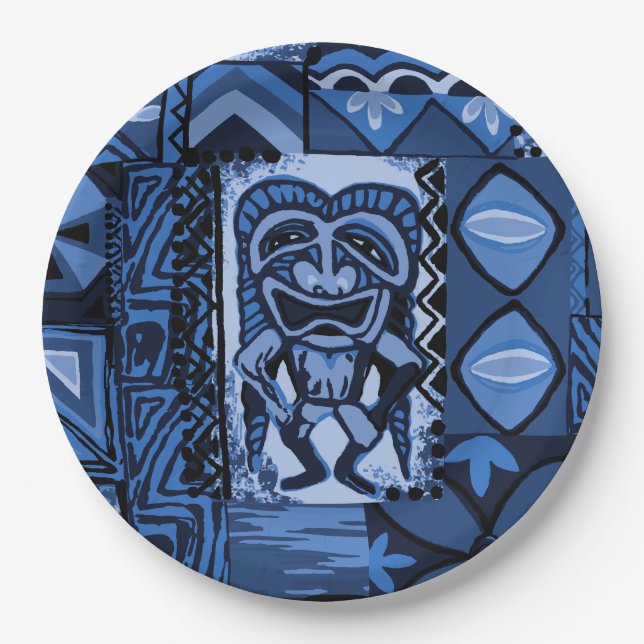 Pomaika’i Tiki Hawaiian Vintage Tapa Paper Plate (Front)