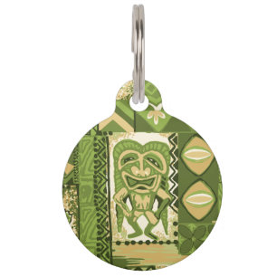 Pomaika’i Tiki Hawaiian Vintage Tapa Pet Tag