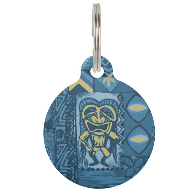 Pomaika’i Tiki Hawaiian Vintage Tapa Pet Tag (Front)