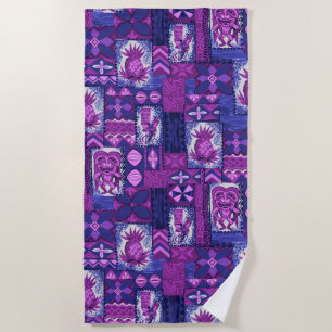Pomaika’i Tiki Hawaiian Vintage Tapa - Purple Beach Towel