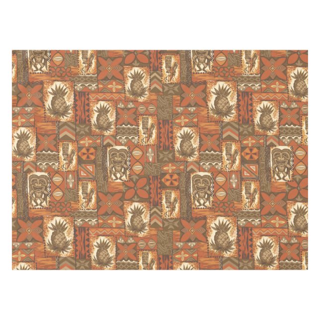 Pomaika’i Tiki Hawaiian Vintage Tapa Tablecloth (Front (Horizontal))