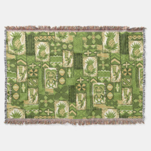 Pomaika’i Tiki Hawaiian Vintage Tapa Throw Blanket