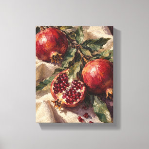 Pomegranate Branch on Cream Linen Canvas Print