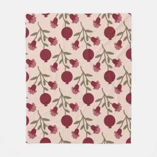 Pomegranate Branch With Blooms And Fruits Fleece Blanket