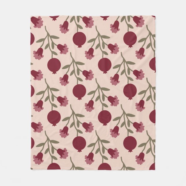 Pomegranate Branch With Blooms And Fruits Fleece Blanket (Front)