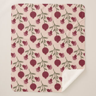Pomegranate Branch With Blooms And Fruits Sherpa Blanket