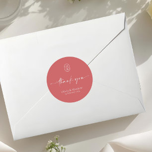 Pomegranate   Chic & Modern Wedding Monogram  Classic Round Sticker