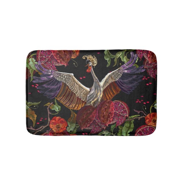 Pomegranate Crane Roses: Embroidery Art Bath Mat (Front)