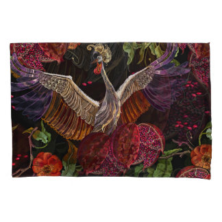 Pomegranate Crane Roses: Embroidery Art Pillowcase