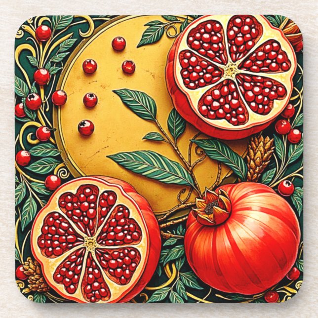 Pomegranate Elegance Art Print Coaster (Front)