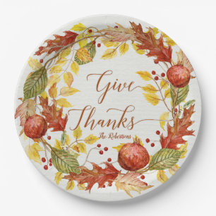 Pomegranate Fall Autumn Leaf Wreath Give Thanks Paper Plate