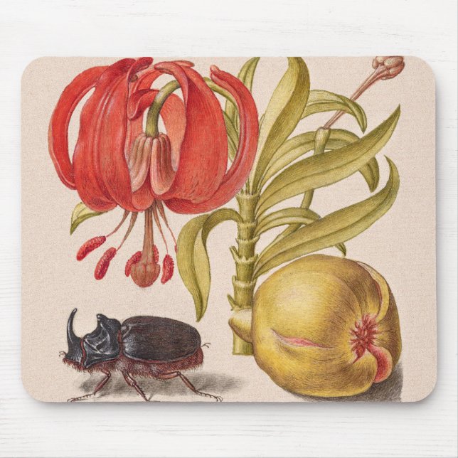 Pomegranate Flower, Fruit and Rhinoceros Beetle Mouse Mat (Front)