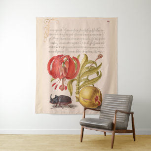 Pomegranate Flower, Fruit and Rhinoceros Beetle Tapestry