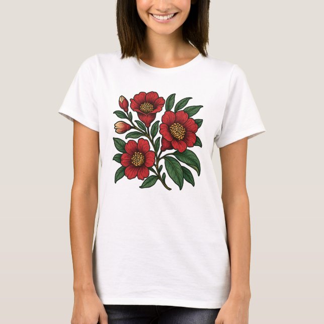 Pomegranate flowers vintage style graphic design  T-Shirt (Front)