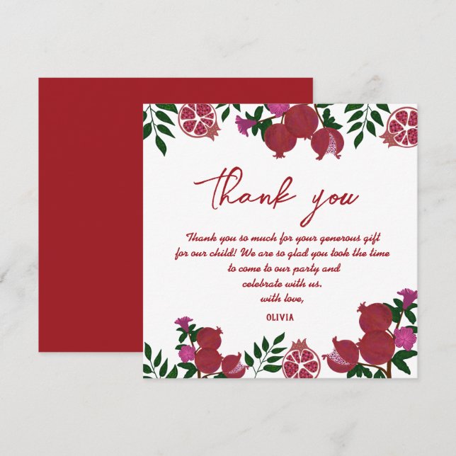 Pomegranate Fresh Fruite Birthday Thank you card (Front/Back)