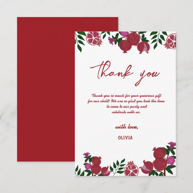 Pomegranate Fresh Fruite Birthday Thank you card (Front/Back)