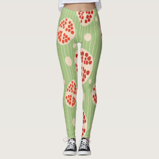 pomegranate fruit burgundy green workout athletic leggings