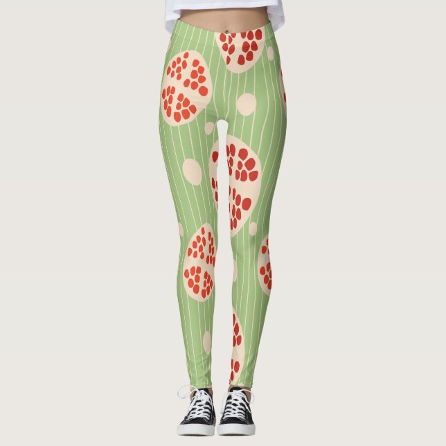 pomegranate fruit burgundy green workout athletic leggings (Front)