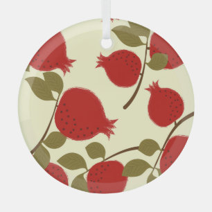 Pomegranate Fruits: Cartoon Yellow Background Glass Tree Decoration