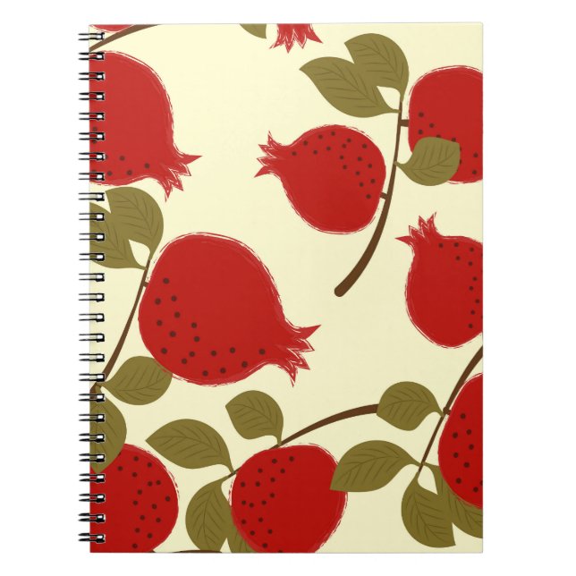 Pomegranate Fruits: Cartoon Yellow Background Notebook (Front)