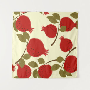 Pomegranate Fruits: Cartoon Yellow Background Tapestry