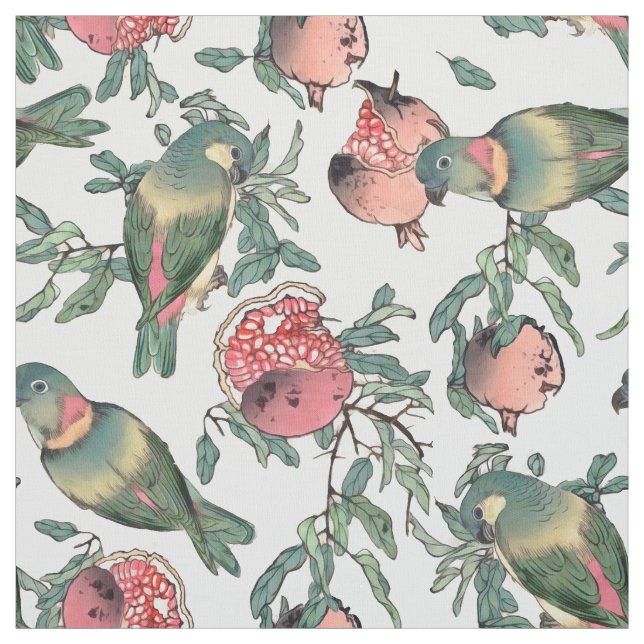 Pomegranate Fruits & Lovebirds Fabric (Swatch)