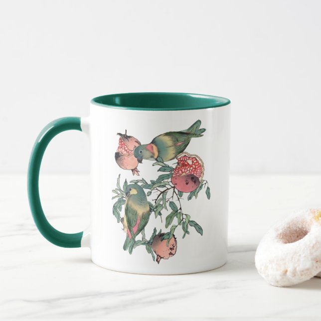 Pomegranate Fruits & Lovebirds Mug (With Donut)