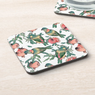 Pomegranate Fruits & Lovebirds Pattern Coaster