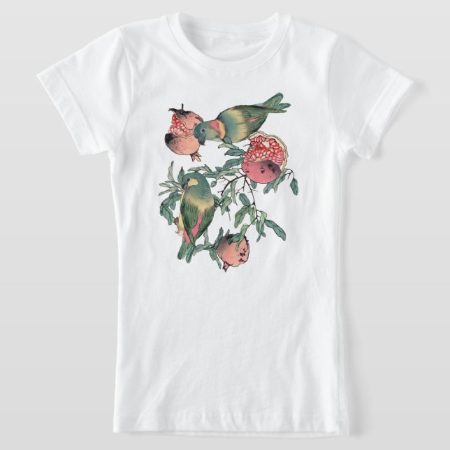 Pomegranate Fruits & Lovebirds T-Shirt (Laydown)