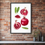 Pomegranate Fruity Watercolor Art Poster<br><div class="desc">Check out this sweet wall art, hand made by me for you! Add your own text, change background color too. Select the print size using the drop down menu above, and you can click the “edit design” button to customize the artwork to fit any size paper. Purchase a simple poster...</div>