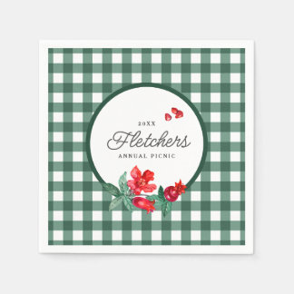 Pomegranate & Green Gingham Custom Napkin