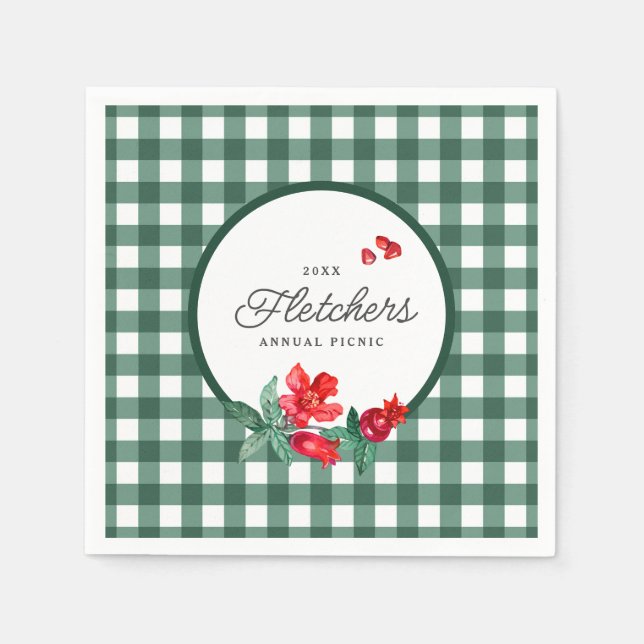 Pomegranate & Green Gingham Custom Napkin (Front)