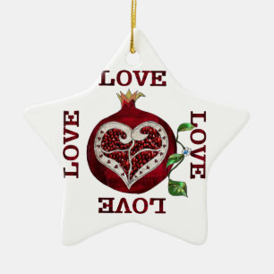Pomegranate Heart LOVE Valentine Ceramic Tree Decoration