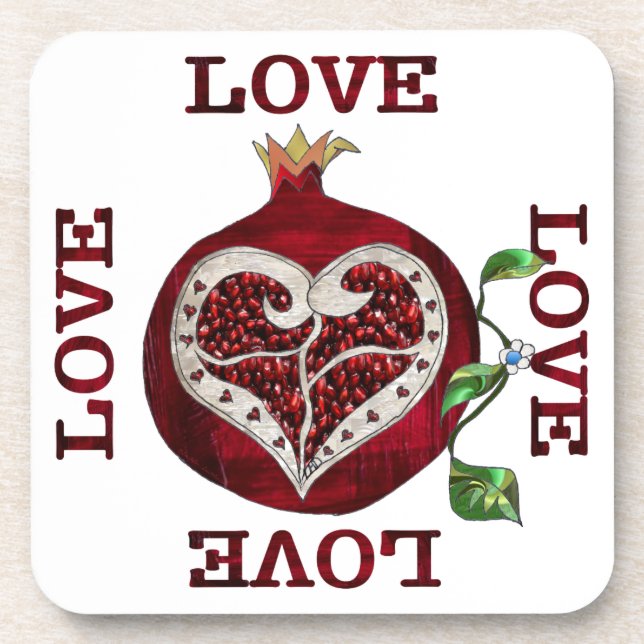 Pomegranate Heart LOVE Valentine Coaster (Front)