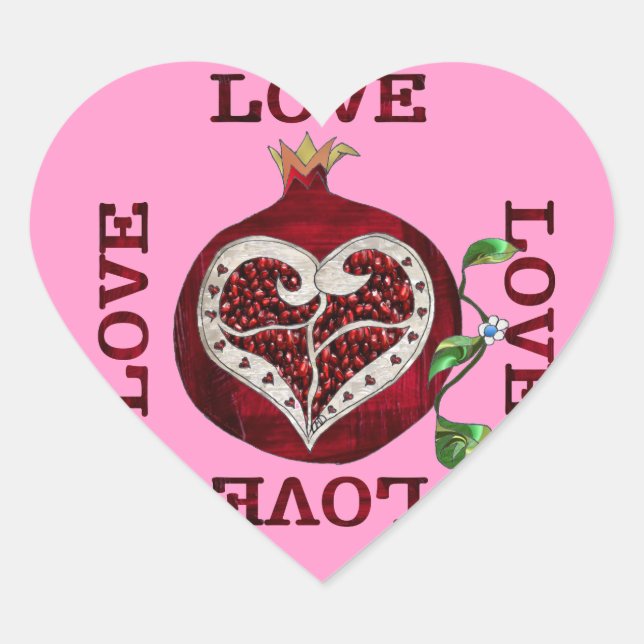 Pomegranate Heart LOVE Valentine Heart Sticker (Front)