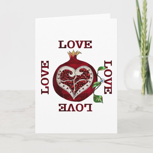 Pomegranate Heart LOVE Valentine Holiday Card (Front)