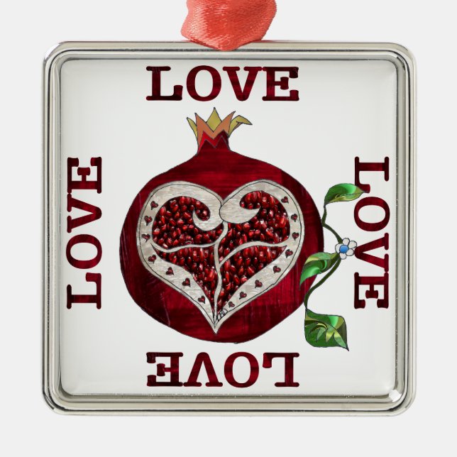 Pomegranate Heart LOVE Valentine Metal Tree Decoration (Front)