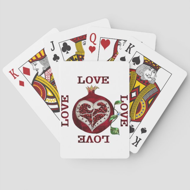 Pomegranate Heart LOVE Valentine Playing Cards (Back)