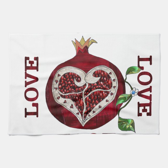 Pomegranate Heart LOVE Valentine Tea Towel (Horizontal)