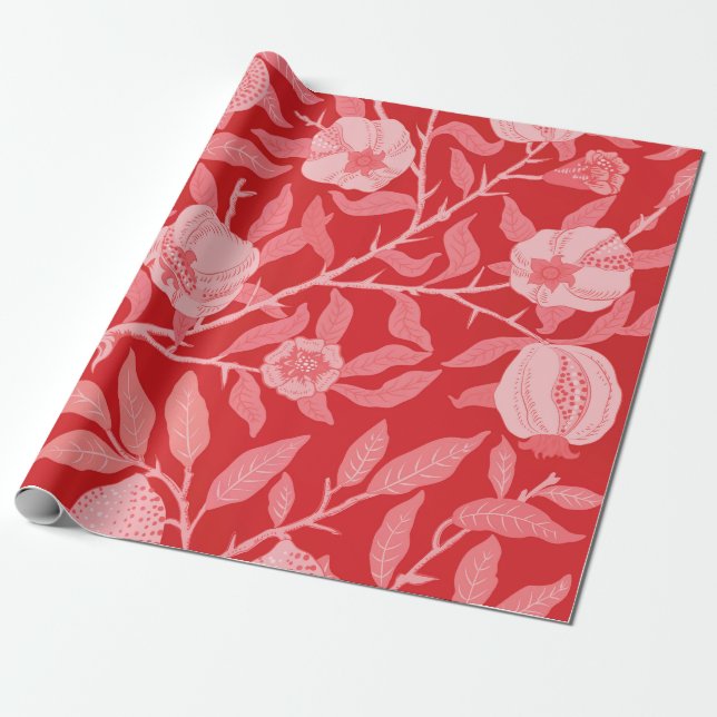 Pomegranate in Christmas Red Wrapping Paper (Unrolled)
