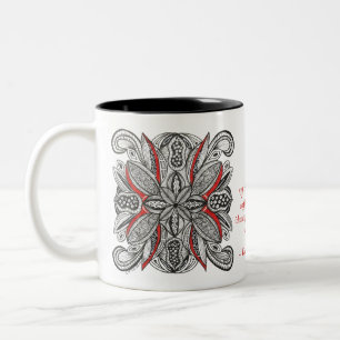 Pomegranate-Inspired Doodle with Coffee Quote Two-Tone Coffee Mug