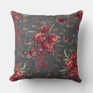 Pomegranate & Olive Botanical Throw Pillow Wine