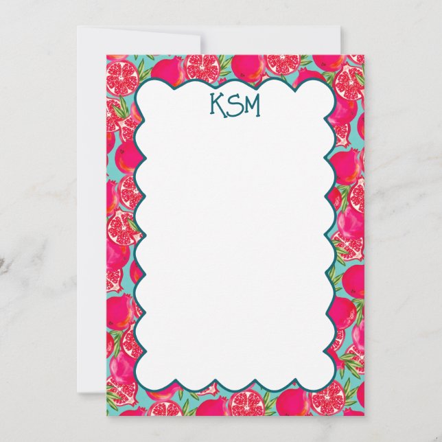 Pomegranate Painting Custom Monogram Stationery Thank You Card (Front)