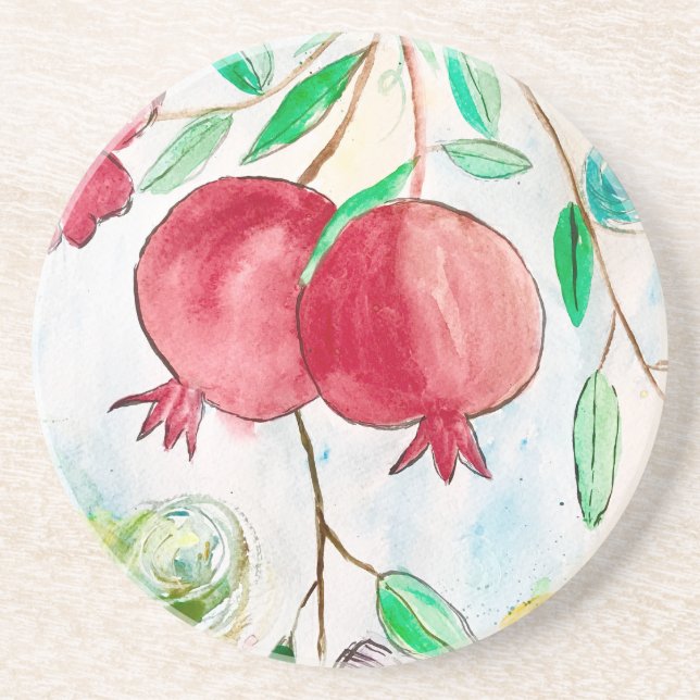 Pomegranate painting pomegranate art Wall art Coaster (Front)